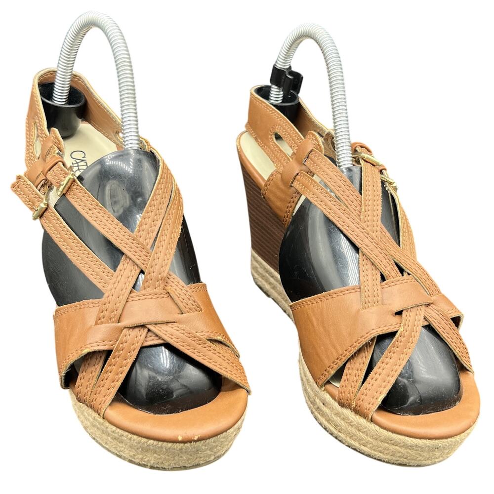 👡 CATO Tan Strappy Espadrille Wedge Sandals Women’s US 4 Boho 90s/Y2K Retro